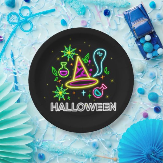 Halloween Neon Look Hat Ghost Web Party 9" Pappteller (Party)