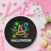 Halloween Neon Look Hat Ghost Web Party 9" Pappteller (Party)