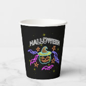 Halloween Neon Look Pumpkin Hat Fledermats Party Pappbecher (Rückseite)