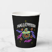 Halloween Neon Look Pumpkin Hat Fledermats Party Pappbecher (Vorderseite)