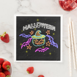 Halloween Neon Look Pumpkin Hat Fledermats Party Serviette