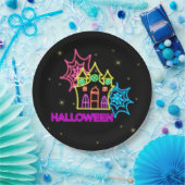 Halloween Neon Look Spuk House Spider Web 9" Pappteller (Party)