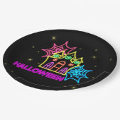Halloween Neon Look Spuk House Spider Web 9" Pappteller (Schrägansicht)
