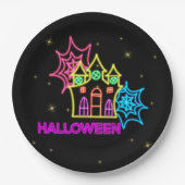 Halloween Neon Look Spuk House Spider Web 9" Pappteller (Vorderseite)