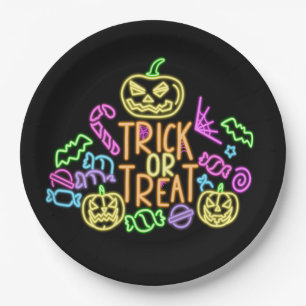 Halloween Neon Look Trick Leckerei Candy Party 9" Pappteller