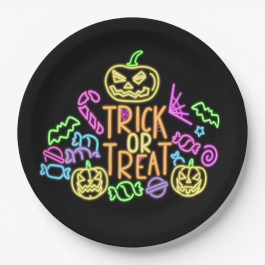 Halloween Neon Look Trick Leckerei Candy Party 9" Pappteller (Vorderseite)