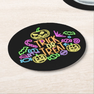 Halloween Neon Look Trick Leckerei Candy Party Runder Pappuntersetzer