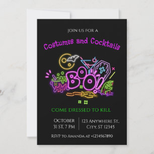 Halloween Neon Party Einladung Ghosts & Pumpkins