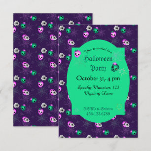 Halloween Neon Pink und Green Glows Skulls Inv. Einladung