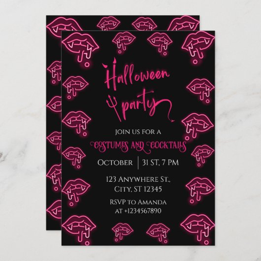 Halloween Neon Vampire Party Einladung (Vorne/Hinten)