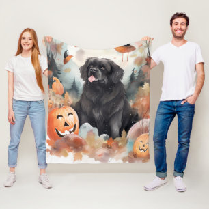 Halloween Neufundländer mit Kürbissen Gruselig  Fleecedecke