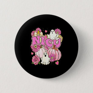 Halloween-Nicu-Krankenschwester Rosa Floral Kürbis Button
