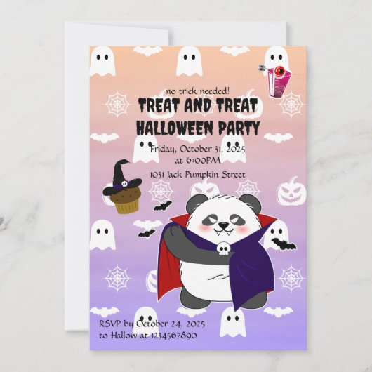 Halloween Niedlich Baby Panda Dracula Vampire Einladung (Vorderseite)