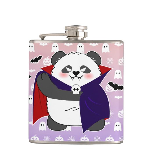 Halloween Niedlich Baby Panda Dracula Vampire Flachmann (Vorderseite)