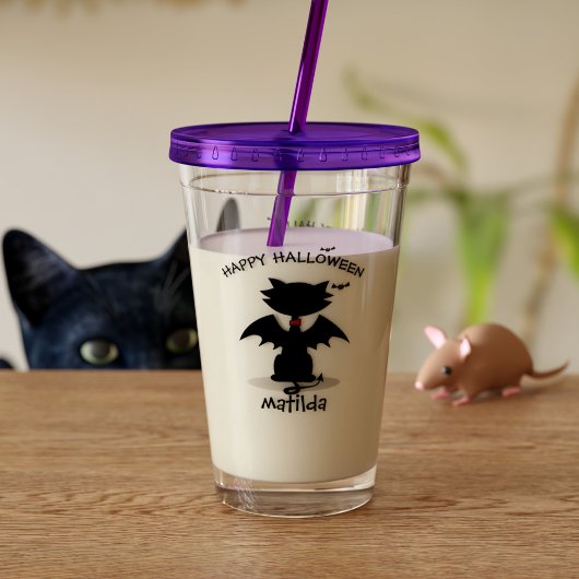 Halloween Niedlich Black Cat Bat Wings Acrylic Tum Acryltrinkbecher