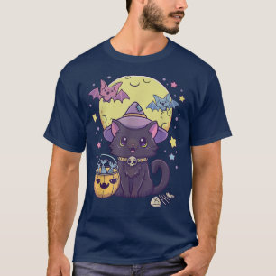 Halloween Niedlich Black Cat Kawaii Pastel Goth He T-Shirt