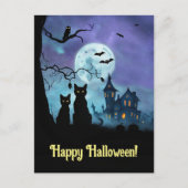 Halloween Niedlich Black Cats Owls Feiertagspostkarte (Vorderseite)
