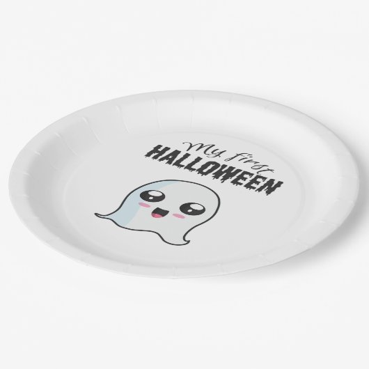 Halloween Niedlich Boo Newborn Baby Girl First Hal Pappteller (Schrägansicht)