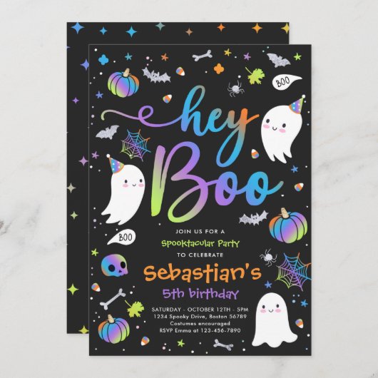 Halloween Niedlich Boy Ghost Geburtstag Spooktacul Einladung (Vorne/Hinten)