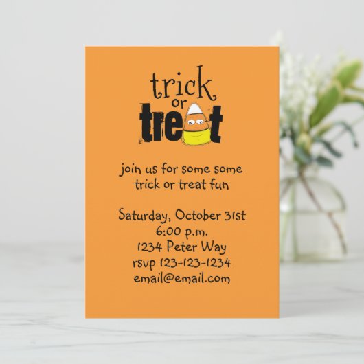 Halloween Niedlich Candy Corn Trick oder Treat Fun Einladung (Stehend Vorderseite)