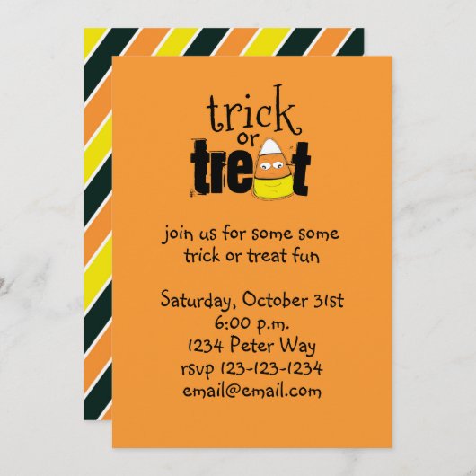 Halloween Niedlich Candy Corn Trick oder Treat Fun Einladung (Vorne/Hinten)