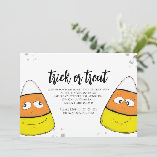 Halloween Niedlich Candy Corn Trick oder Treat Scr Einladung (Stehend Vorderseite)
