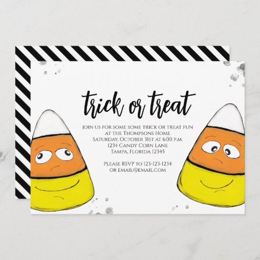 Halloween Niedlich Candy Corn Trick oder Treat Scr Einladung (Vorne/Hinten)