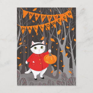 Halloween Niedlich Cat & Jack-o’-Laternenkürbis Postkarte