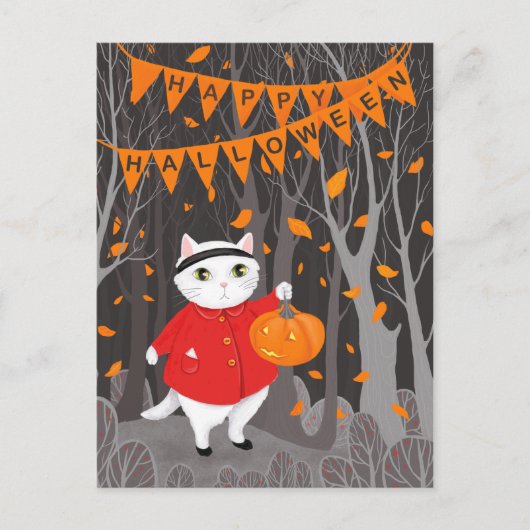 Halloween Niedlich Cat & Jack-o’-Laternenkürbis Postkarte (Vorderseite)