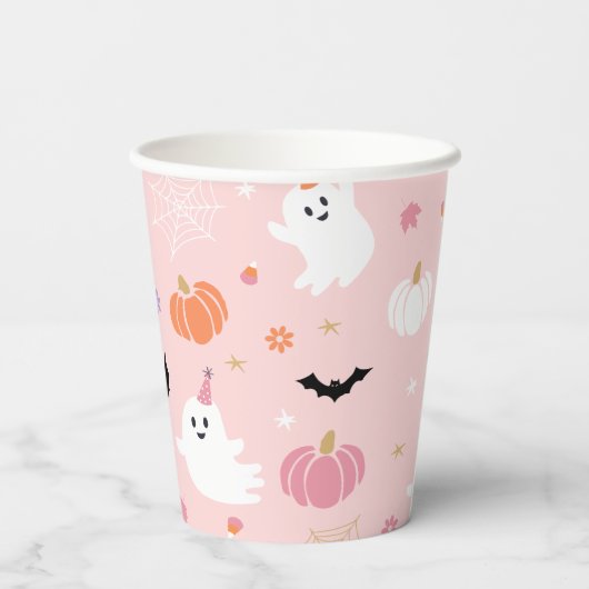 Halloween Niedlich Dusty Pink Ghost Pappbecher (Rückseite)