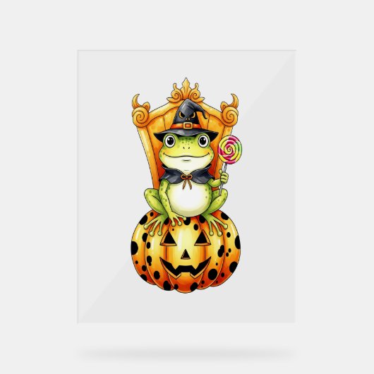 Halloween Niedlich Frosch on Pumpkin Acrylschild (Vorderseite)