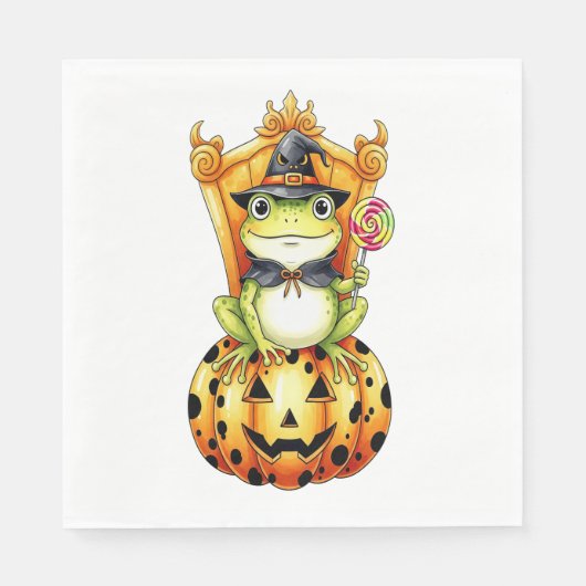 Halloween Niedlich Frosch on Pumpkin Serviette (Vorderseite)