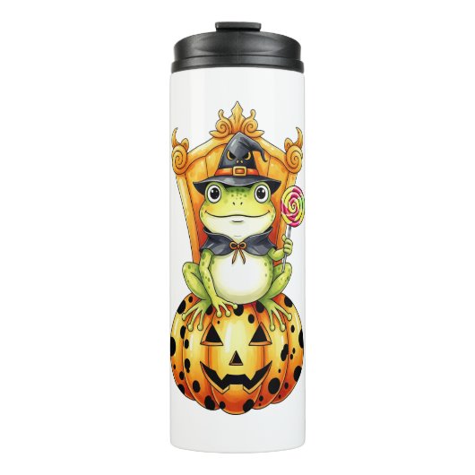 Halloween Niedlich Frosch on Pumpkin Thermosbecher (Vorderseite)
