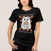 Halloween Niedlich Funny Ghost Cat Lover Tri-Blend Shirt (Vorderseite)