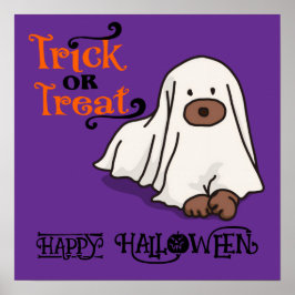 Halloween Niedlich Funny Whimsical Ghost Dog Lila Poster