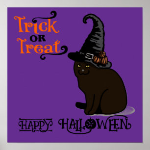 Halloween Niedlich Funny Whimsical Hexenkatze Lila Poster