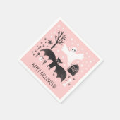 Halloween-Niedlich Ghost-Bat-Schwarz-Rosa-Illustra Serviette (Ecke)