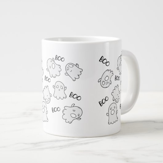 Halloween Niedlich Ghost Boo Pattern Jumbo-Tasse (Vorderseite Rechts)