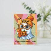 Halloween Niedlich Ghost Fall Pink Orange Postkarte (Stehend Vorderseite)