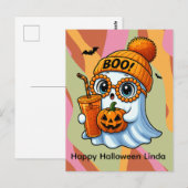 Halloween Niedlich Ghost Fall Pink Orange Postkarte (Vorne/Hinten)