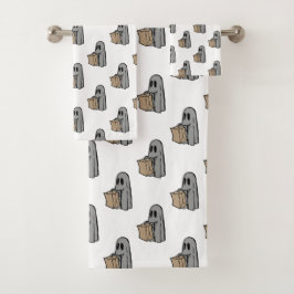 Halloween, Niedlich Ghost Grau, Trick oder Treat,  Badhandtuch Set