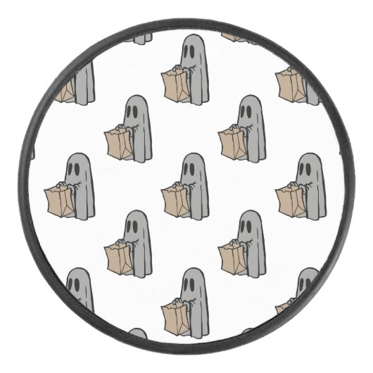 Halloween, Niedlich Ghost Grau, Trick oder Treat,  Eishockey Puck (Vorderseite)