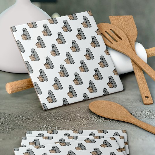 Halloween, Niedlich Ghost Grau, Trick oder Treat,  Fliese