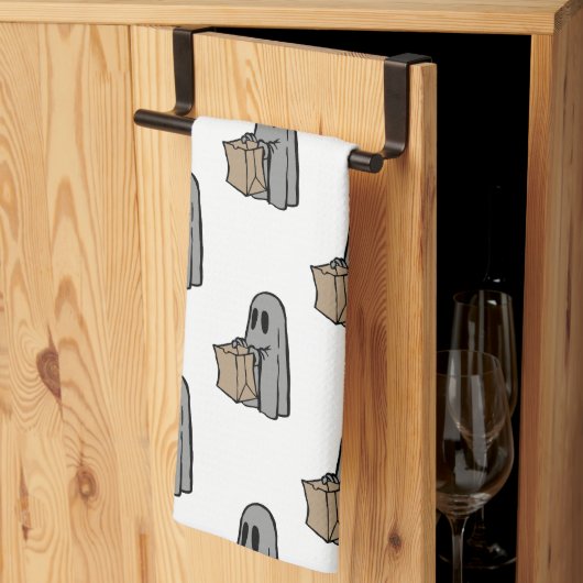 Halloween, Niedlich Ghost Grau, Trick oder Treat,  Geschirrtuch (Drittel gefaltet)