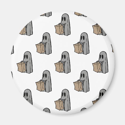 Halloween, Niedlich Ghost Grau, Trick oder Treat, Magnet (Vorne)