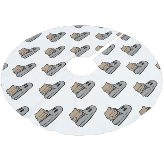 Halloween, Niedlich Ghost Grau, Trick oder Treat,  Polyester Weihnachtsbaumdecke (Schrägansicht)