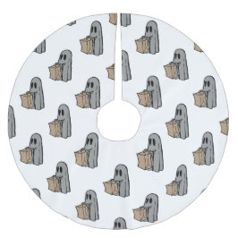 Halloween, Niedlich Ghost Grau, Trick oder Treat,  Polyester Weihnachtsbaumdecke