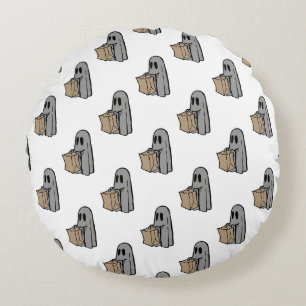 Halloween, Niedlich Ghost Grau, Trick oder Treat,  Rundes Kissen