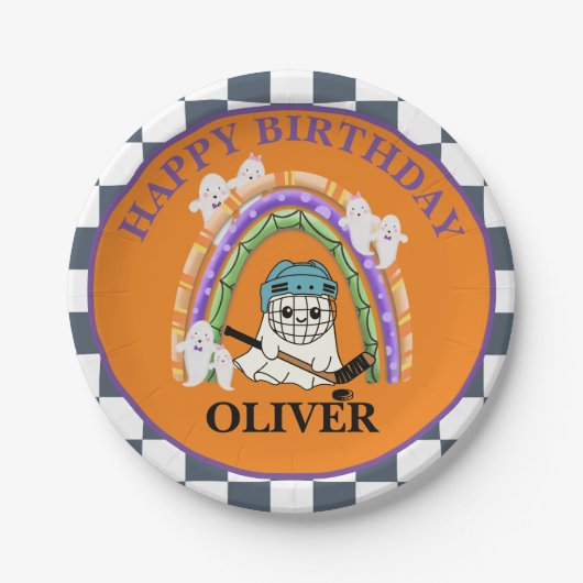 Halloween Niedlich Ghost Ice Hockey Party Pappteller (Vorderseite)