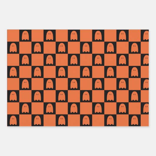 Halloween Niedlich Ghost Orange und Black Pattern Geschenkpapier Set (Vorderseite 3)